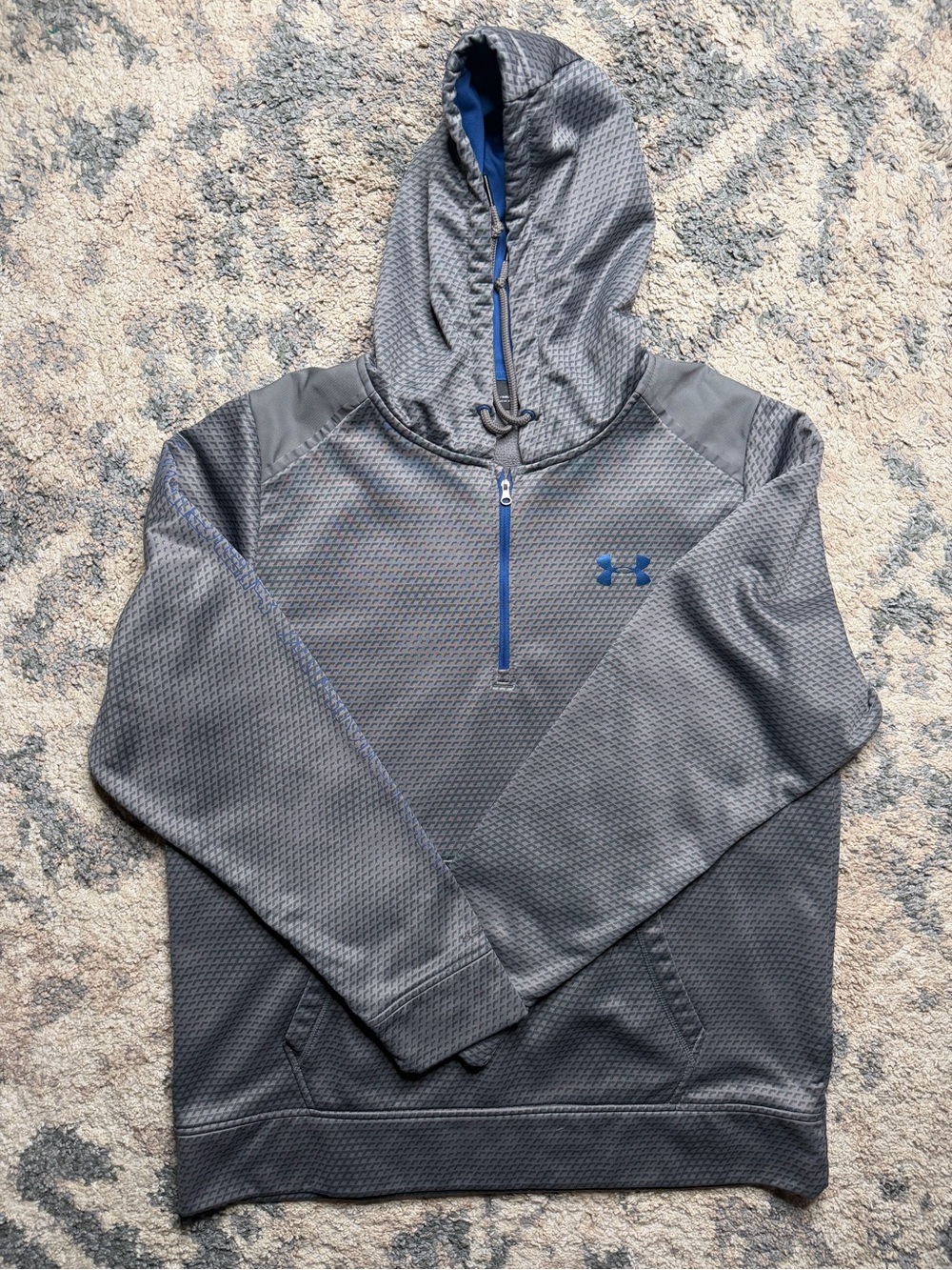 Under Armour Gray Hooded Half-Zip Pullover with Blue Accents